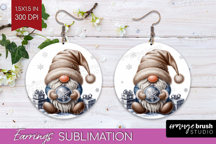 Christmas Gnome Round Earrings - Cute Gnome PNG Sublimation