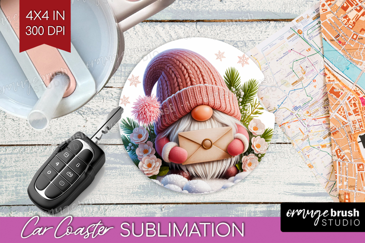 Christmas Gnome Car Coaster - Cute Gnome Coaster PNG