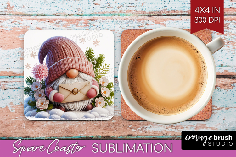 Christmas Gnome Square Coaster - Cute Gnome Coaster PNG