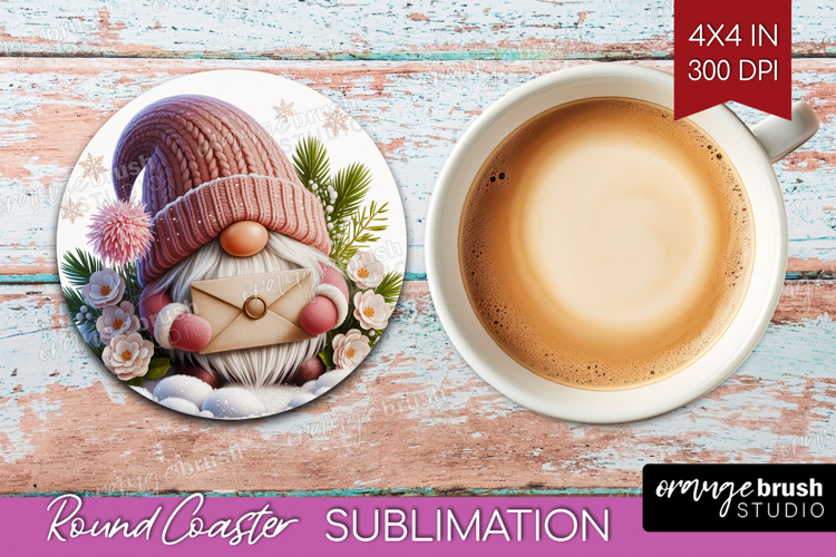 Christmas Gnome Round Coaster - Cute Gnome Coaster PNG