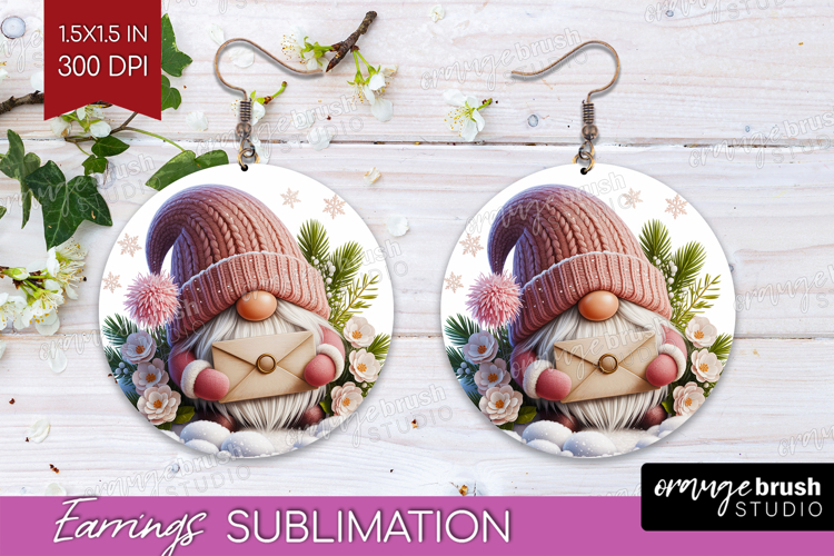 Christmas Gnome Round Earrings - Cute Gnome PNG Sublimation
