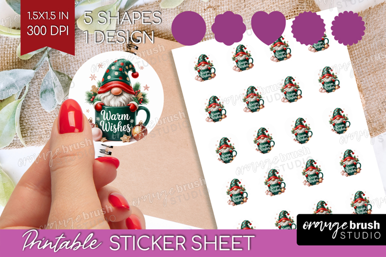 Christmas Gnome Round Sticker - Cute Gnome Printable Sticker
