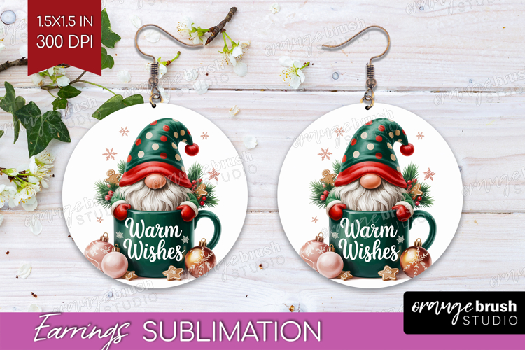 Christmas Gnome Round Earrings - Cute Gnome PNG Sublimation
