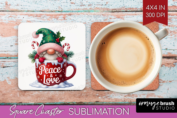 Christmas Gnome Square Coaster - Cute Gnome Coaster PNG