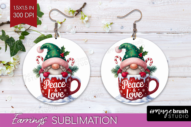 Christmas Gnome Round Earrings - Cute Gnome PNG Sublimation