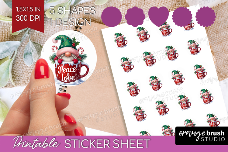 Christmas Gnome Round Sticker - Cute Gnome Printable Sticker