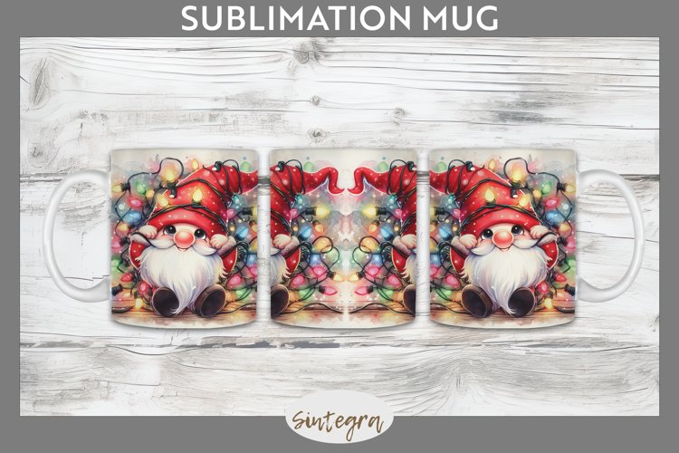 Christmas Gnome v1 Entangled in Lights Mug Wrap Sublimation