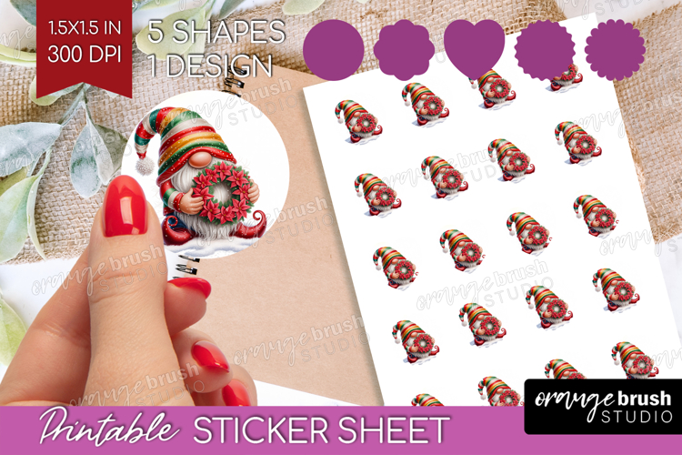 Christmas Gnome Round Sticker - Cute Gnome Printable Sticker