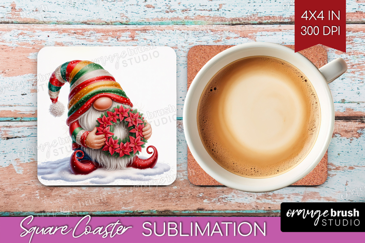 Christmas Gnome Square Coaster - Cute Gnome Coaster PNG
