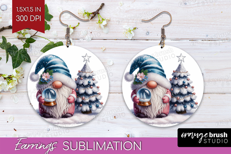 Christmas Gnome Round Earrings - Cute Gnome PNG Sublimation