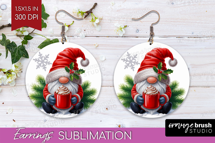 Christmas Gnome Round Earrings - Cute Gnome PNG Sublimation