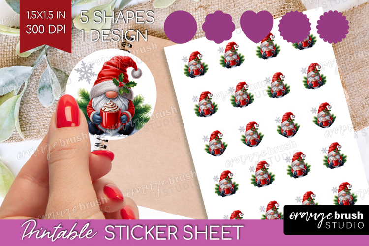 Christmas Gnome Round Sticker - Cute Gnome Printable Sticker