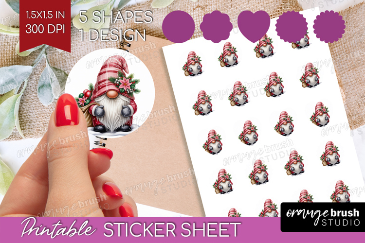 Christmas Gnome Round Sticker - Cute Gnome Printable Sticker
