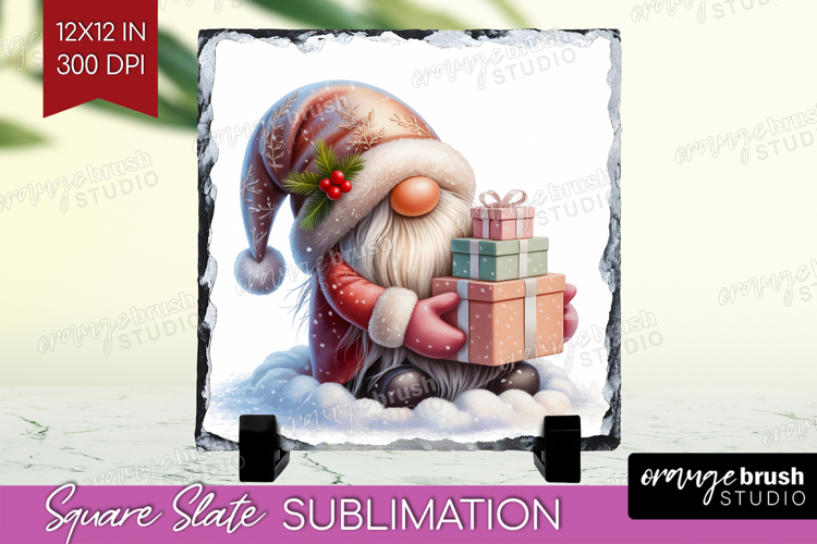 Christmas Gnome Slate PNG - Cute Gnome Square Slate example image 1