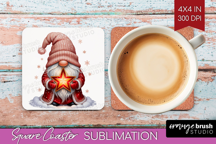 Christmas Gnome Square Coaster - Cute Gnome Coaster PNG