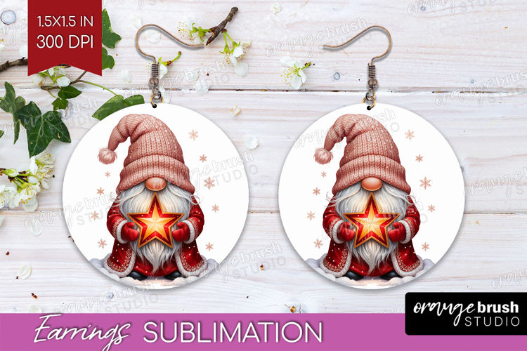 Christmas Gnome Round Earrings - Cute Gnome PNG Sublimation