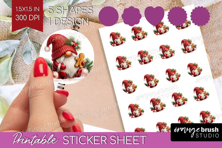Christmas Gnome Round Sticker - Cute Gnome Printable Sticker