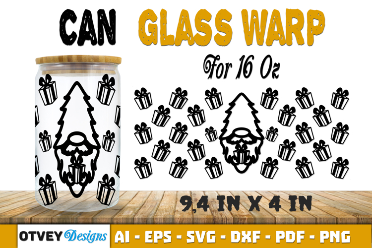 Christmas Gnome 16 oz Can Glass Wrap SVG example image 1