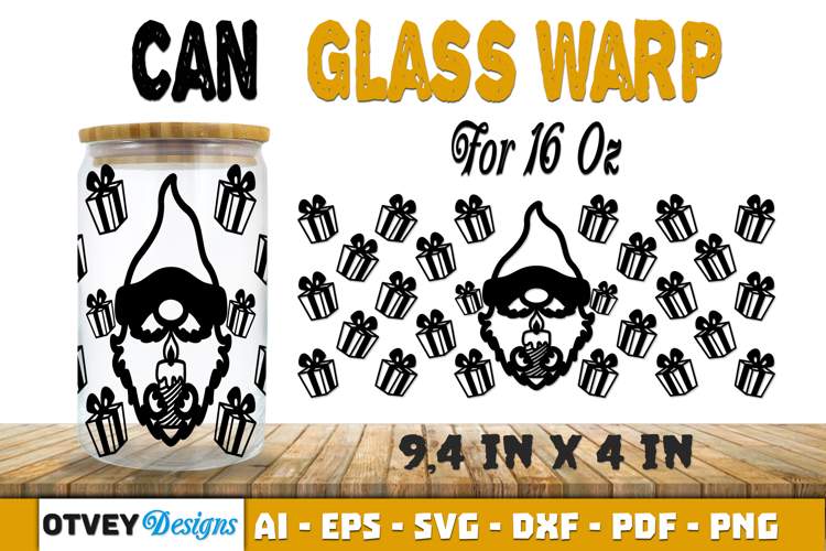 Christmas Gnome 16 oz Can Glass Wrap SVG example image 1