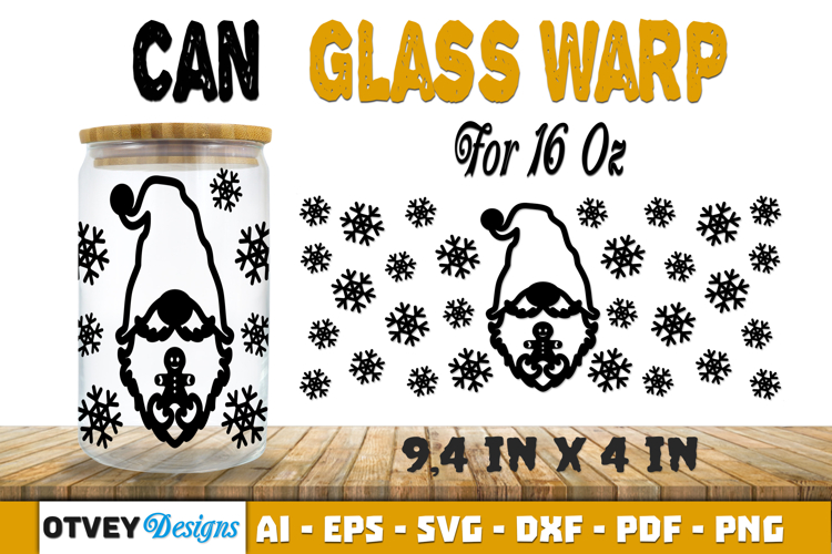 Christmas Gnome 16 oz Can Glass Wrap SVG example image 1