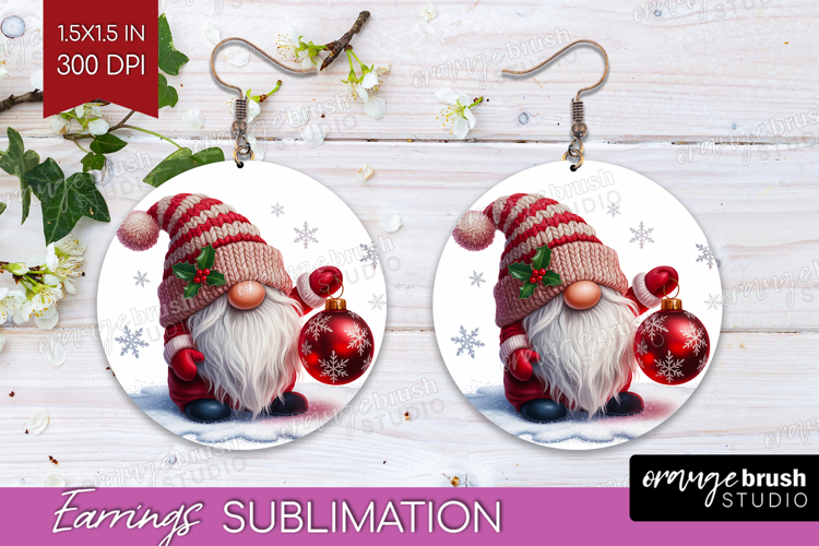 Christmas Gnome Round Earrings - Cute Gnome PNG Sublimation