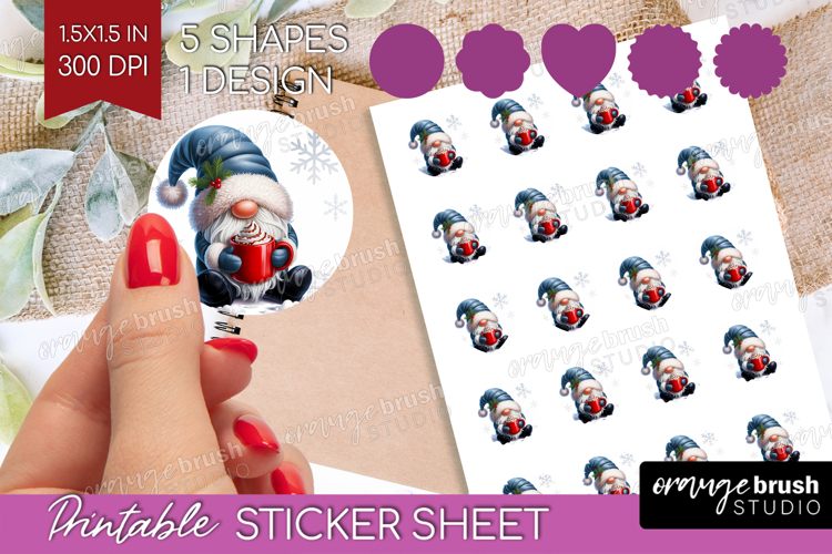 Christmas Gnome Round Sticker - Cute Gnome Printable Sticker