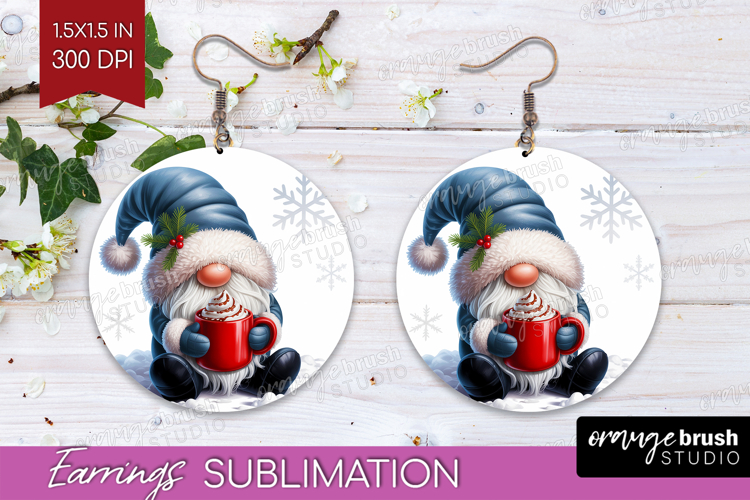 Christmas Gnome Round Earrings - Cute Gnome PNG Sublimation