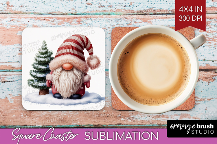 Christmas Gnome Square Coaster - Cute Gnome Coaster PNG