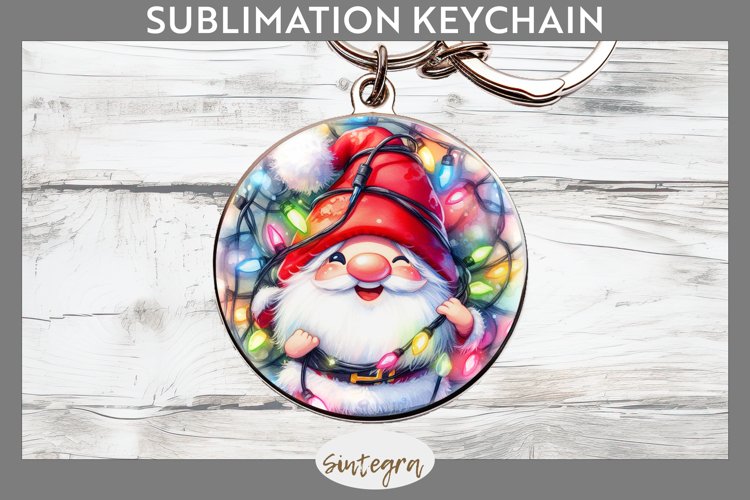 Christmas Gnome v2 Entangled in Lights Round Keychain Sublim