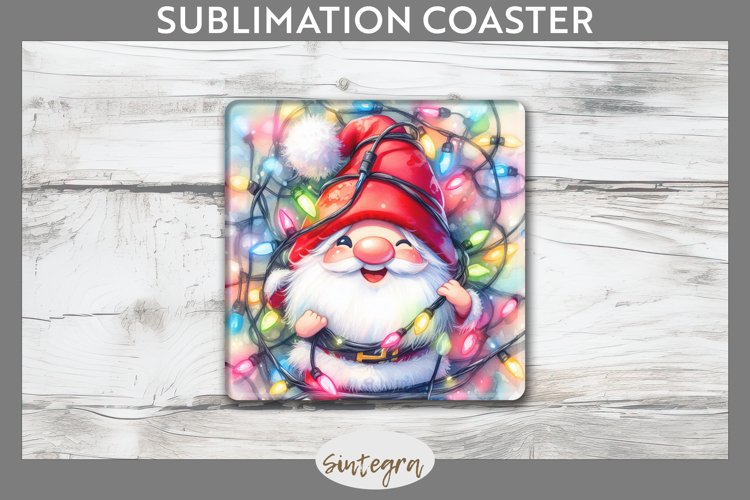 Christmas Gnome v2 Entangled in Lights Square Coaster Sublim example image 1