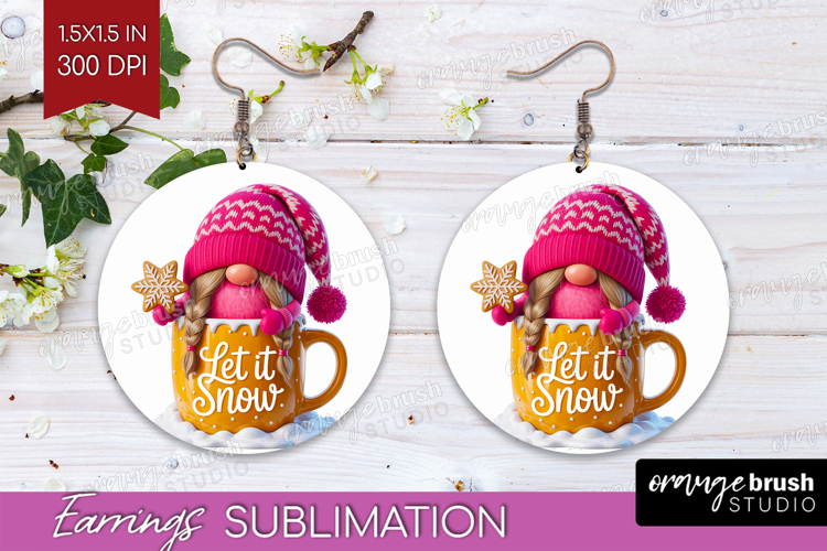 Christmas Gnome Round Earrings - Cute Gnome PNG Sublimation