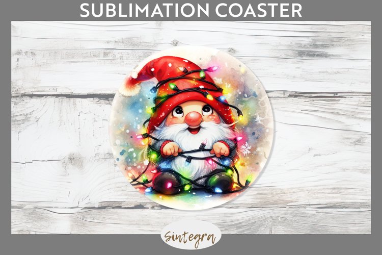 Christmas Gnome v3 Entangled in Lights Round Coaster Sublima example image 1