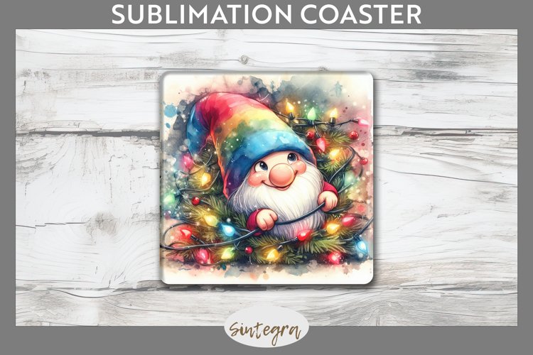 Christmas Gnome v4 Entangled in Lights Square Coaster Sublim example image 1
