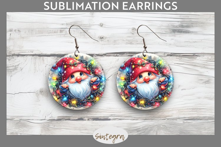 Christmas Gnome v6 Entangled in Lights Round Earrings PNG