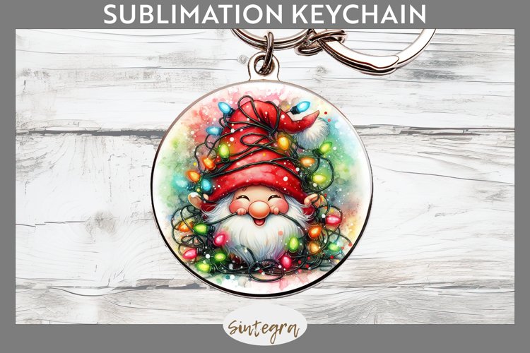 Christmas Gnome v8 Entangled in Lights Round Keychain PNG