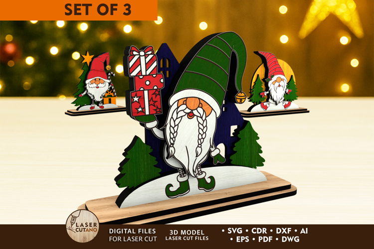 Christmas Gnome Figurines Set of 3 Wooden Holiday Decor