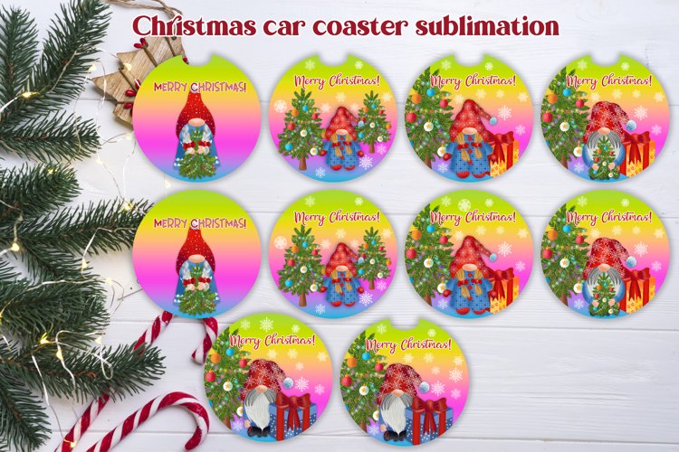 Car coaster sublimation design | Christmas keychain design example image 1