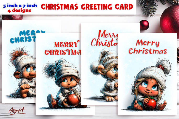 Merry Christmas card design Christmas baby gnomes, ball