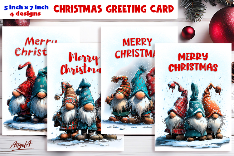 Merry Christmas card design printable Fairy Christmas gnomes