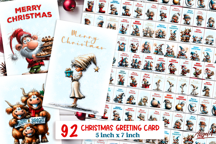 92 Funny Christmas card templates printable bundle Gnome PNG