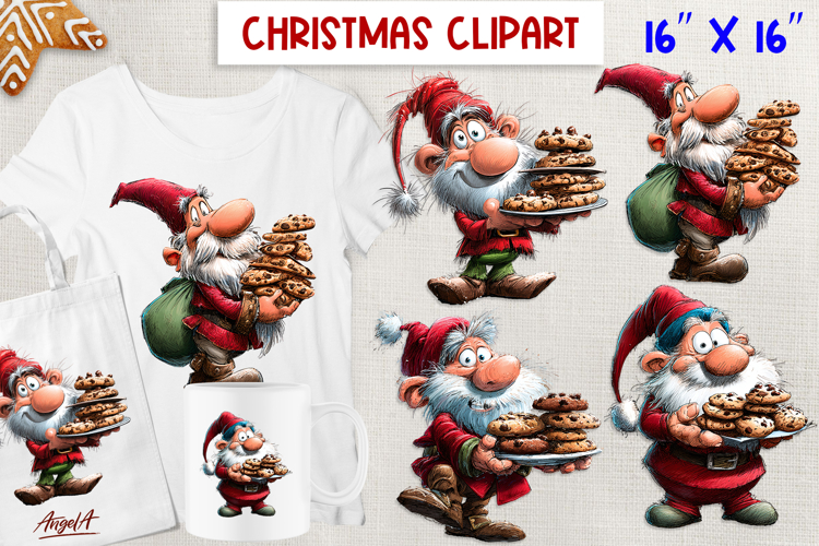 Christmas gnomes clipart Cute Holiday gnome with cookies PNG
