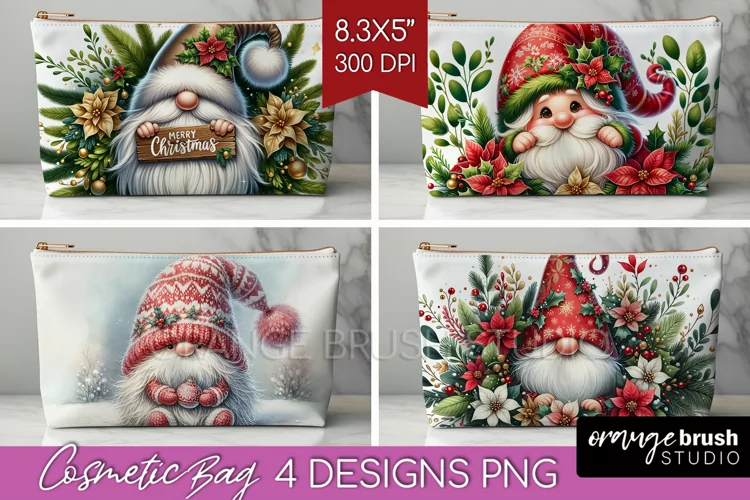 Christmas Gnome Cosmetic Bag - Cute Gnome Makeup Bag PNG