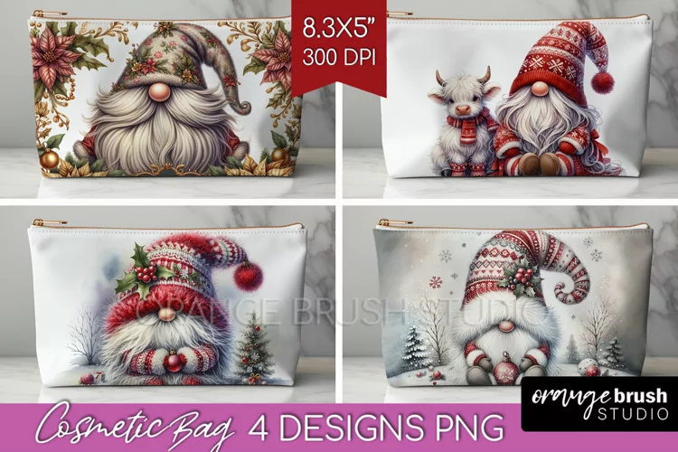 Christmas Gnome Cosmetic Bag - Cute Gnome Makeup Bag PNG