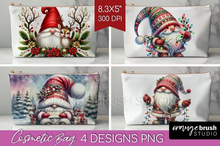 Christmas Gnome Cosmetic Bag - Cute Gnome Makeup Bag PNG