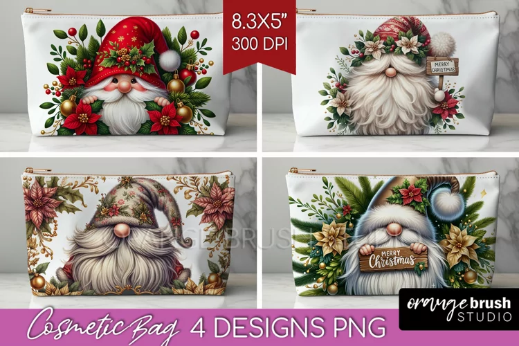 Christmas Gnome Cosmetic Bag - Cute Gnome Makeup Bag PNG