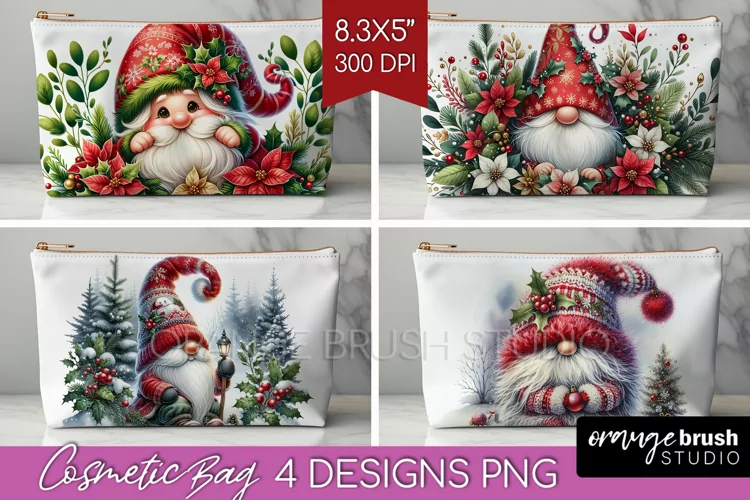 Christmas Gnome Cosmetic Bag - Cute Gnome Makeup Bag PNG