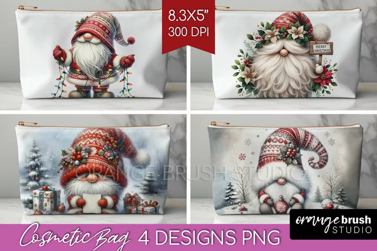 Christmas Gnome Cosmetic Bag - Cute Gnome Makeup Bag PNG