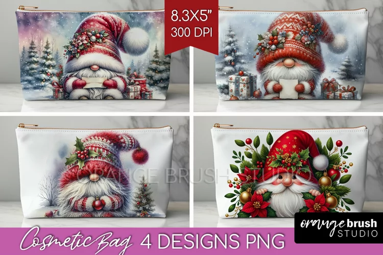 Christmas Gnome Cosmetic Bag - Cute Gnome Makeup Bag PNG