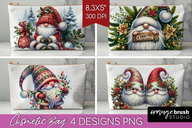 Christmas Gnome Cosmetic Bag - Cute Gnome Makeup Bag PNG