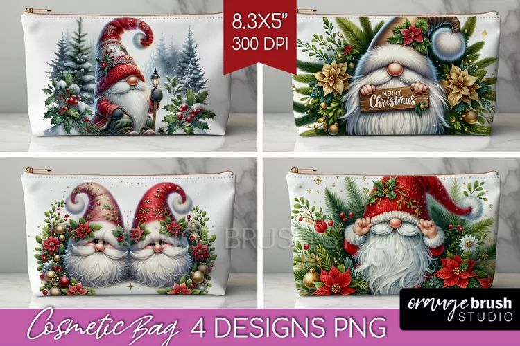 Christmas Gnome Cosmetic Bag - Cute Gnome Makeup Bag PNG